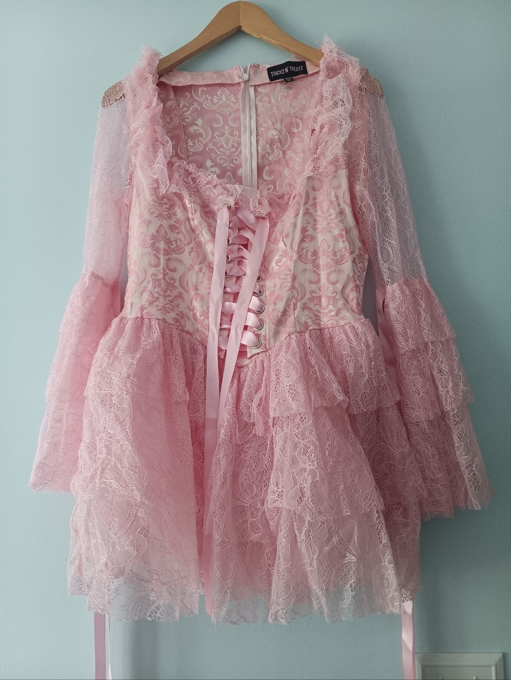 Dolls Kill Pink Marie Antoinette Lace Bow Corset Fairy Coquette Costume Dress M - Picture 3 of 10